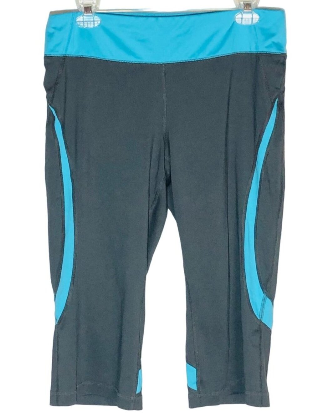 Tek Gear Active Capri Leggings Polyester Blend Blue Black Medium Waist 30" READ